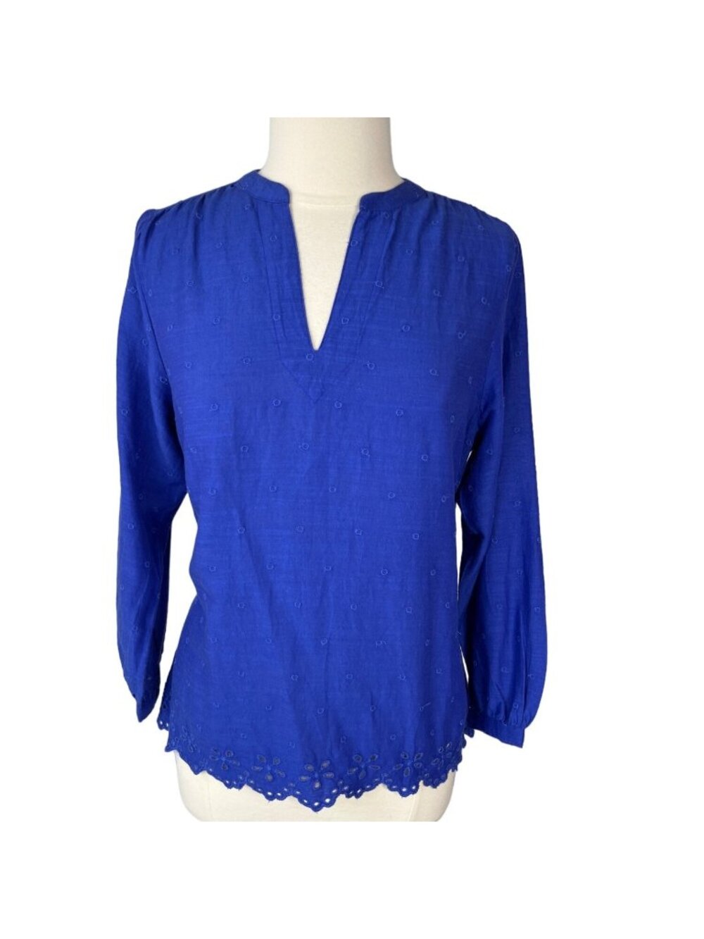Old Navy Embroidered Long Sleeve Top XS Blue New Cotton Blend